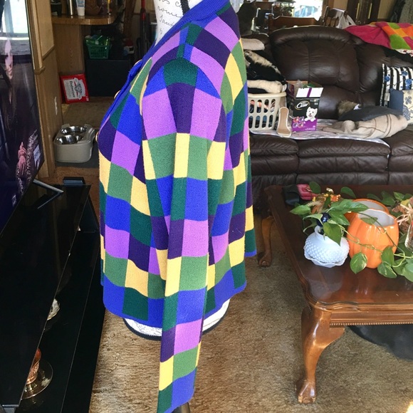 Women’s vintage Ani Knits checkered button up sweater - Picture 4 of 16